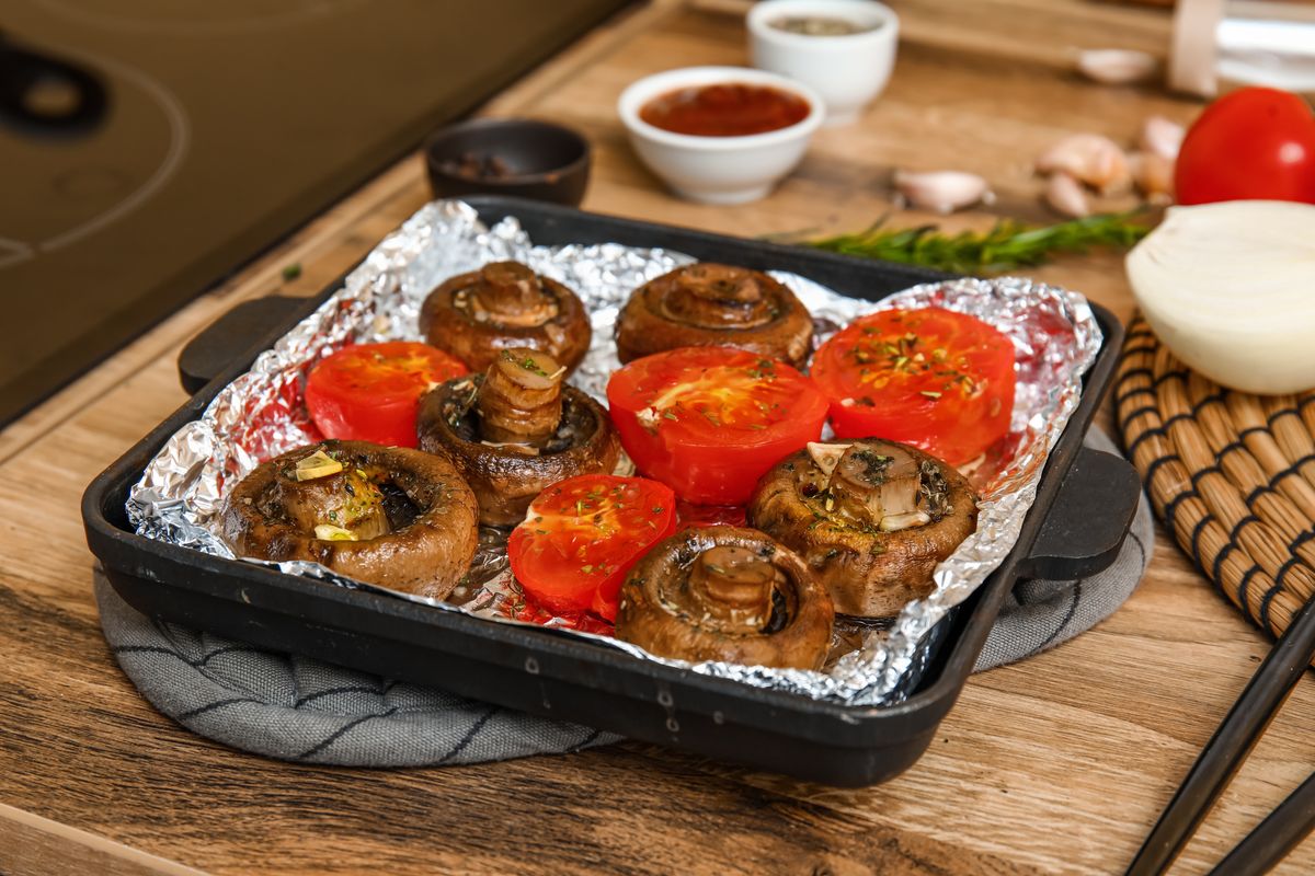 Mushrooms in foil in an air fryer