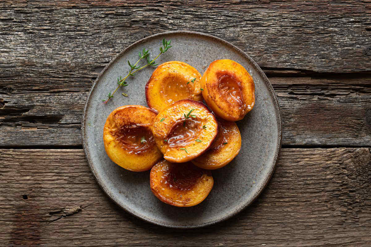 caramelized peaches in an air fryer
