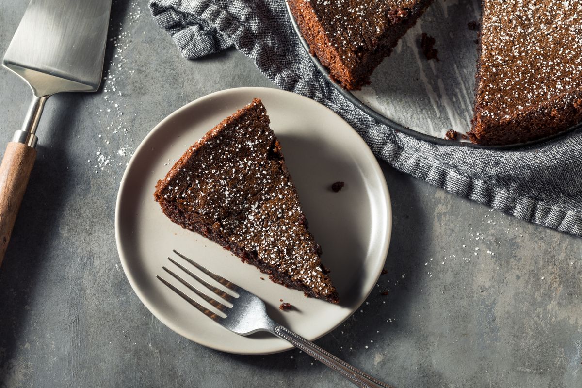 Slice of cocoa water cake