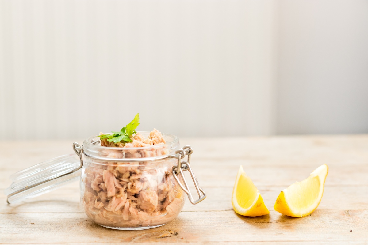 Vasetto con tonno di pollo sfilacciato